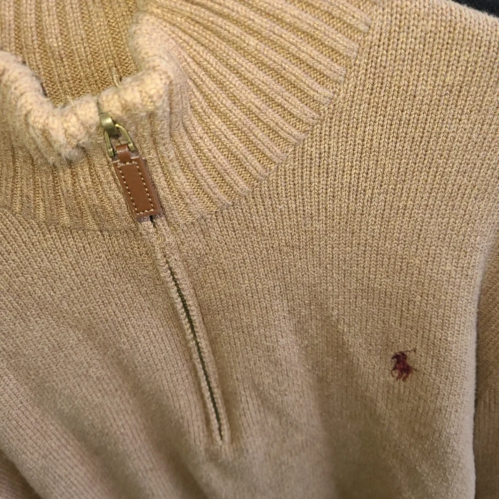 Polo Ralph Lauren tan grandpa sweater qtr zip‎ size X large EUC